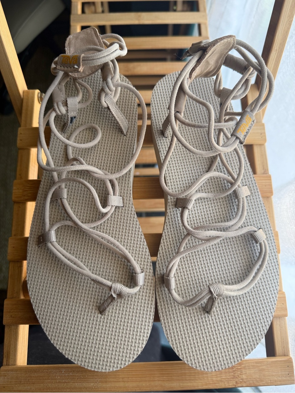 Teva Women's Beige Strappy Lace-Up Sandals